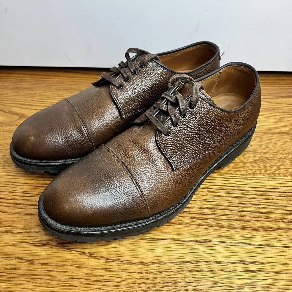 Allen Edmonds Tate Oxford Mens 8.5 D Brown Pebbled Leather Cap Toe Shoes